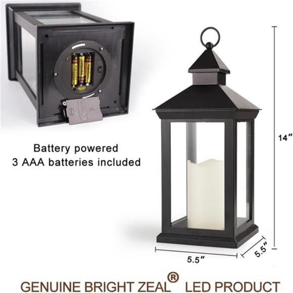 14" Tall Vintage Decorative Lantern with LED Pillar Candle - Outdoor Lantern - Picture 7 of 8